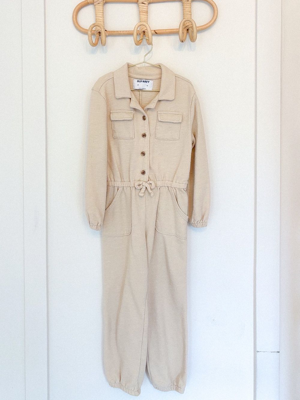 Old Navy Cream Button-Front Utility Jumpsuit
